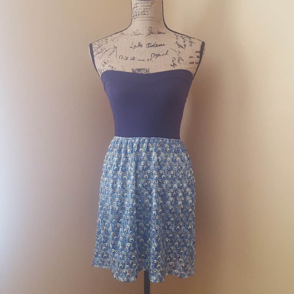 Eight Sixty XS Strapless Navy Blue/Green Dress